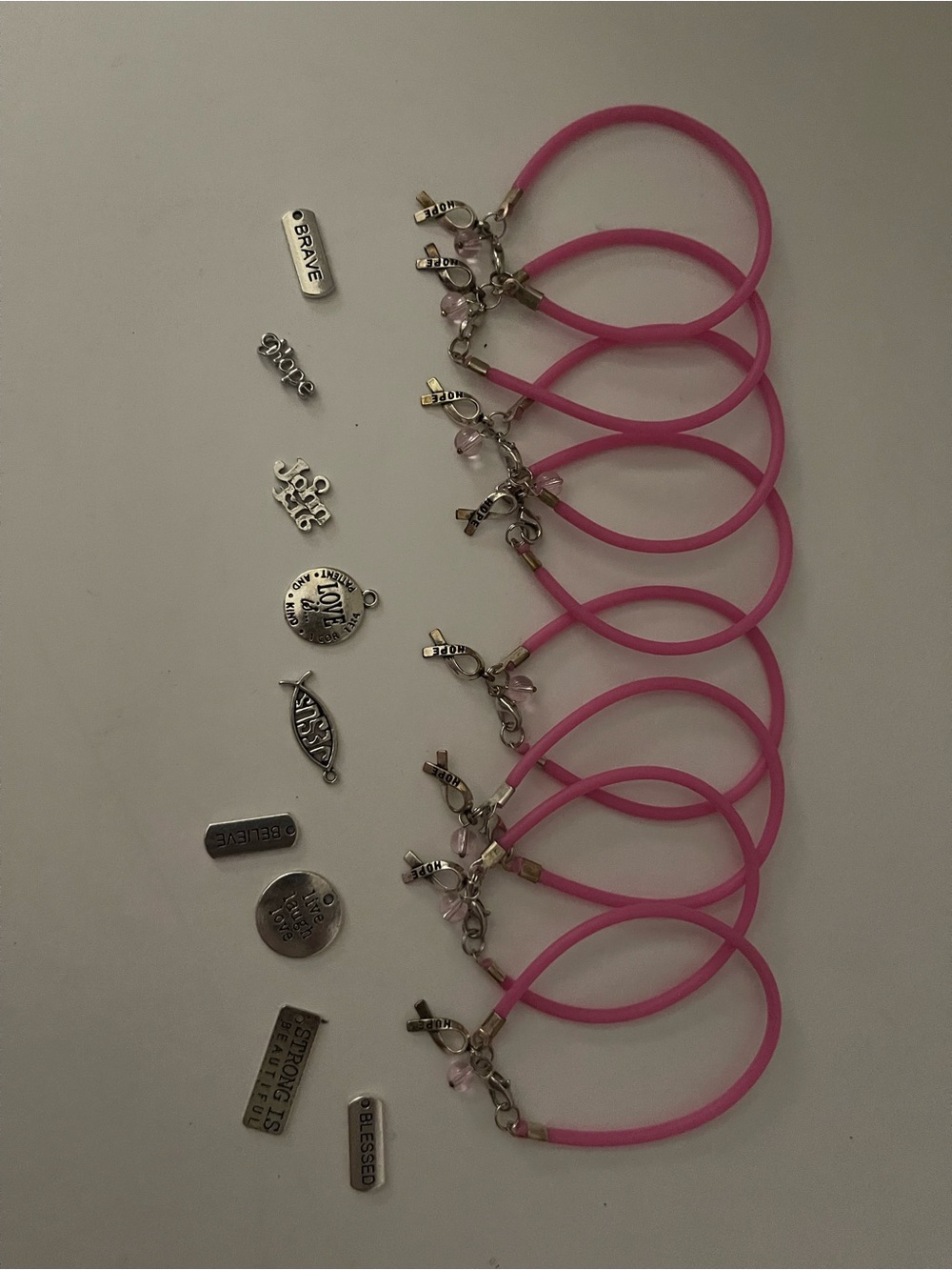 Pink Breast Cancer Charm Bracelet Set for Women - Inspirational Charms 1 each